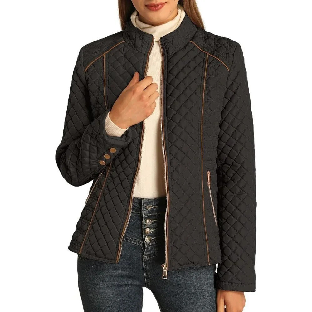 ❤️Women's Stand  Collar Lightweight Gilet Quilted Puffer Padded Zip Coat - Black